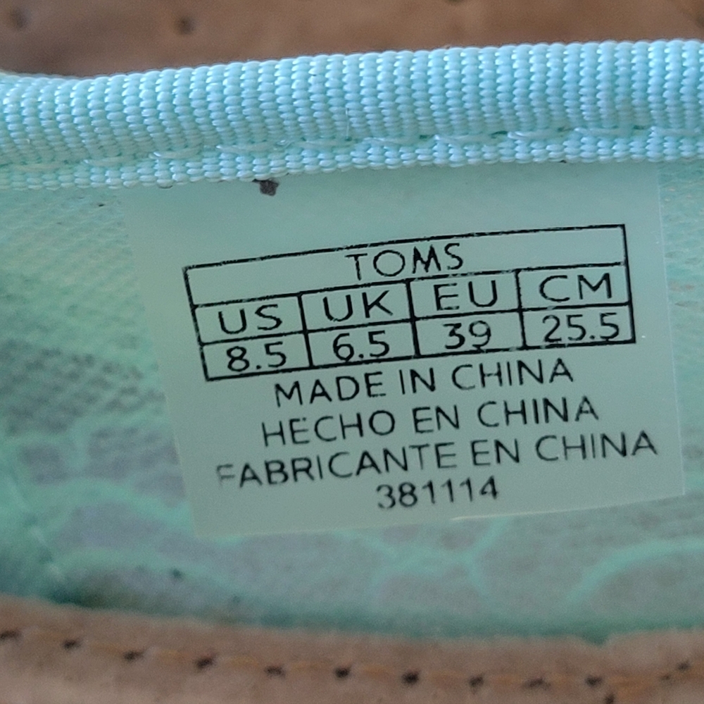 Tom's Espadrille Aqua Blue Floral Lace Slip On Women's Shoes Size 8.5 NWOT - Picture 6 of 8
